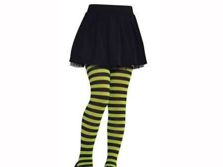 Child Green and Black Striped Tights Hot on Sale