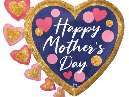 Navy Pink & Glitter Dots Happy Mothers Day Foil Balloon 60cmx50cm Online Hot Sale