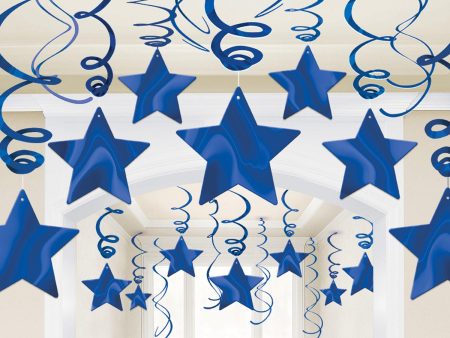 Bright Royal Blue Shooting Stars Swirl Decorations 30pcs on Sale