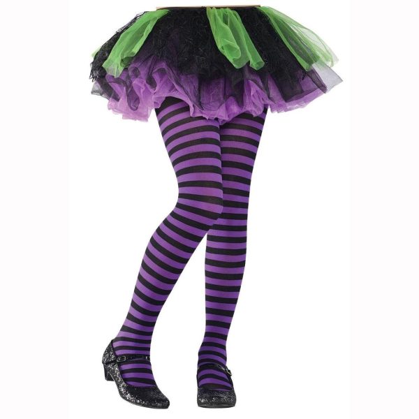 Child Purple Black Stripped Tights For Sale