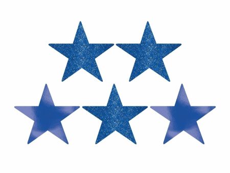 Bright Royal Blue Star Glitter and Foil Cutout 5in 5pcs on Sale